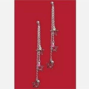 Vintage HOT TOPIC NEW‎ Silver Star Crystal Dangle Earrings Punk Rock VTG